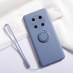 Ultra-thin Silicone Gel Soft Case Cover with Magnetic Finger Ring Stand A01 for Huawei Mate 40E Pro 5G Lavender Gray