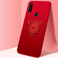 Ultra-thin Silicone Gel Soft Case Cover with Magnetic Finger Ring Stand A01 for Huawei Nova 4e Red