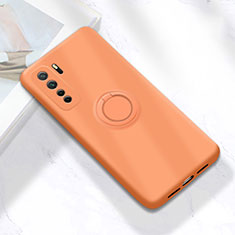 Ultra-thin Silicone Gel Soft Case Cover with Magnetic Finger Ring Stand A01 for Huawei Nova 7 SE 5G Orange