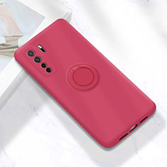 Ultra-thin Silicone Gel Soft Case Cover with Magnetic Finger Ring Stand A01 for Huawei Nova 7 SE 5G Red