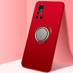 Ultra-thin Silicone Gel Soft Case Cover with Magnetic Finger Ring Stand A01 for Huawei Nova 8 5G Red
