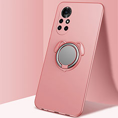 Ultra-thin Silicone Gel Soft Case Cover with Magnetic Finger Ring Stand A01 for Huawei Nova 8 Pro 5G Rose Gold