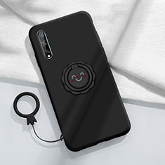 Ultra-thin Silicone Gel Soft Case Cover with Magnetic Finger Ring Stand A01 for Huawei P smart S Black
