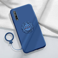 Ultra-thin Silicone Gel Soft Case Cover with Magnetic Finger Ring Stand A01 for Huawei P smart S Blue