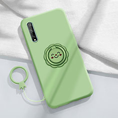 Ultra-thin Silicone Gel Soft Case Cover with Magnetic Finger Ring Stand A01 for Huawei P smart S Cyan