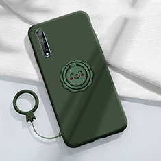 Ultra-thin Silicone Gel Soft Case Cover with Magnetic Finger Ring Stand A01 for Huawei P smart S Green