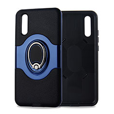 Ultra-thin Silicone Gel Soft Case Cover with Magnetic Finger Ring Stand A01 for Huawei P20 Blue