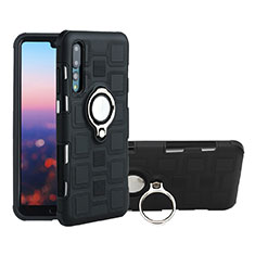 Ultra-thin Silicone Gel Soft Case Cover with Magnetic Finger Ring Stand A01 for Huawei P20 Pro Black