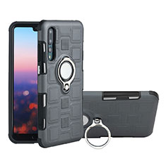 Ultra-thin Silicone Gel Soft Case Cover with Magnetic Finger Ring Stand A01 for Huawei P20 Pro Gray