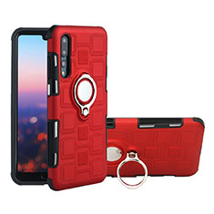 Ultra-thin Silicone Gel Soft Case Cover with Magnetic Finger Ring Stand A01 for Huawei P20 Pro Red