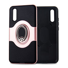 Ultra-thin Silicone Gel Soft Case Cover with Magnetic Finger Ring Stand A01 for Huawei P20 Rose Gold