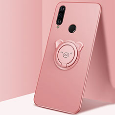 Ultra-thin Silicone Gel Soft Case Cover with Magnetic Finger Ring Stand A01 for Huawei P30 Lite New Edition Rose Gold