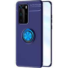 Ultra-thin Silicone Gel Soft Case Cover with Magnetic Finger Ring Stand A01 for Huawei P40 Pro Blue
