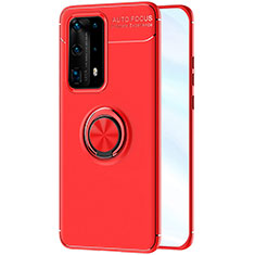 Ultra-thin Silicone Gel Soft Case Cover with Magnetic Finger Ring Stand A01 for Huawei P40 Pro+ Plus Red
