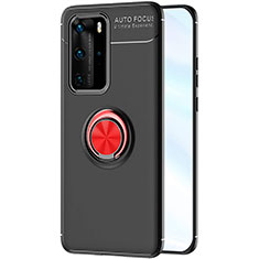 Ultra-thin Silicone Gel Soft Case Cover with Magnetic Finger Ring Stand A01 for Huawei P40 Pro Red and Black