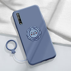 Ultra-thin Silicone Gel Soft Case Cover with Magnetic Finger Ring Stand A01 for Huawei Y8p Gray