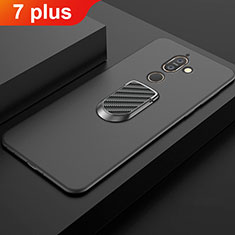 Ultra-thin Silicone Gel Soft Case Cover with Magnetic Finger Ring Stand A01 for Nokia 7 Plus Black