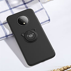 Ultra-thin Silicone Gel Soft Case Cover with Magnetic Finger Ring Stand A01 for OnePlus 7T Black