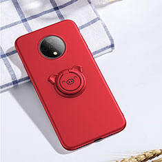 Ultra-thin Silicone Gel Soft Case Cover with Magnetic Finger Ring Stand A01 for OnePlus 7T Red