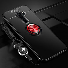 Ultra-thin Silicone Gel Soft Case Cover with Magnetic Finger Ring Stand A01 for Oppo A11X Red and Black