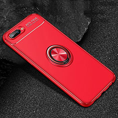 Ultra-thin Silicone Gel Soft Case Cover with Magnetic Finger Ring Stand A01 for Oppo A12e Red