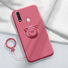 Ultra-thin Silicone Gel Soft Case Cover with Magnetic Finger Ring Stand A01 for Oppo A31 Red Wine