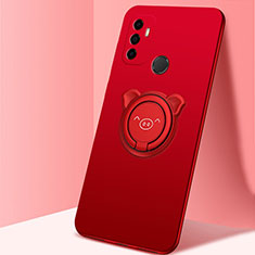 Ultra-thin Silicone Gel Soft Case Cover with Magnetic Finger Ring Stand A01 for Oppo A53 Red