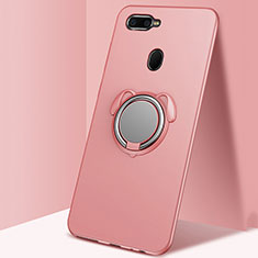 Ultra-thin Silicone Gel Soft Case Cover with Magnetic Finger Ring Stand A01 for Oppo A7 Rose Gold
