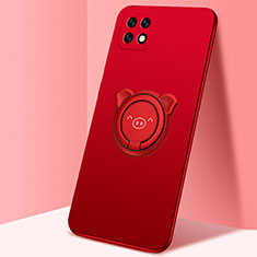Ultra-thin Silicone Gel Soft Case Cover with Magnetic Finger Ring Stand A01 for Oppo A72 5G Red