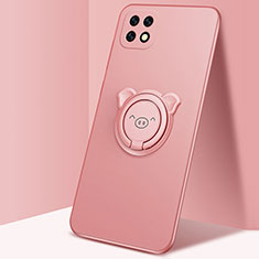 Ultra-thin Silicone Gel Soft Case Cover with Magnetic Finger Ring Stand A01 for Oppo A72 5G Rose Gold