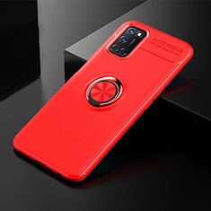 Ultra-thin Silicone Gel Soft Case Cover with Magnetic Finger Ring Stand A01 for Oppo A72 Red