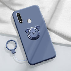 Ultra-thin Silicone Gel Soft Case Cover with Magnetic Finger Ring Stand A01 for Oppo A8 Gray