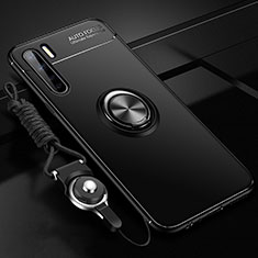 Ultra-thin Silicone Gel Soft Case Cover with Magnetic Finger Ring Stand A01 for Oppo A91 Black