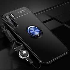 Ultra-thin Silicone Gel Soft Case Cover with Magnetic Finger Ring Stand A01 for Oppo A91 Blue and Black