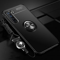 Ultra-thin Silicone Gel Soft Case Cover with Magnetic Finger Ring Stand A01 for Oppo F15 Black
