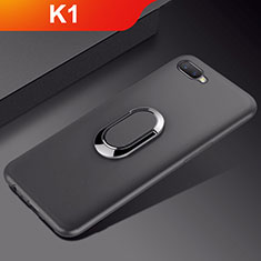 Ultra-thin Silicone Gel Soft Case Cover with Magnetic Finger Ring Stand A01 for Oppo K1 Black