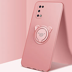 Ultra-thin Silicone Gel Soft Case Cover with Magnetic Finger Ring Stand A01 for Oppo K7x 5G Rose Gold