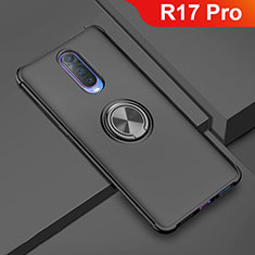 Ultra-thin Silicone Gel Soft Case Cover with Magnetic Finger Ring Stand A01 for Oppo R17 Pro Black