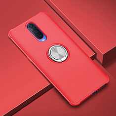 Ultra-thin Silicone Gel Soft Case Cover with Magnetic Finger Ring Stand A01 for Oppo R17 Pro Red