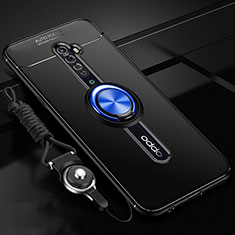 Ultra-thin Silicone Gel Soft Case Cover with Magnetic Finger Ring Stand A01 for Oppo Reno2 Blue and Black