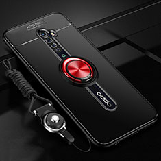 Ultra-thin Silicone Gel Soft Case Cover with Magnetic Finger Ring Stand A01 for Oppo Reno2 Red and Black