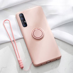 Ultra-thin Silicone Gel Soft Case Cover with Magnetic Finger Ring Stand A01 for Oppo Reno3 Pro Pink