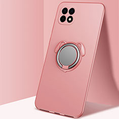 Ultra-thin Silicone Gel Soft Case Cover with Magnetic Finger Ring Stand A01 for Oppo Reno4 SE 5G Rose Gold