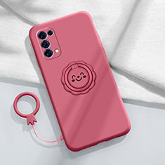 Ultra-thin Silicone Gel Soft Case Cover with Magnetic Finger Ring Stand A01 for Oppo Reno5 5G Red Wine