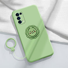Ultra-thin Silicone Gel Soft Case Cover with Magnetic Finger Ring Stand A01 for Oppo Reno5 Pro 5G Matcha Green
