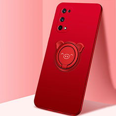 Ultra-thin Silicone Gel Soft Case Cover with Magnetic Finger Ring Stand A01 for Realme Q2 Pro 5G Red