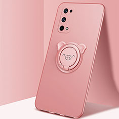 Ultra-thin Silicone Gel Soft Case Cover with Magnetic Finger Ring Stand A01 for Realme X7 Pro 5G Rose Gold