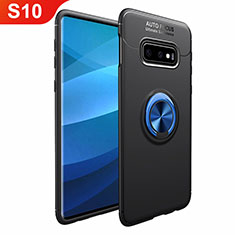 Ultra-thin Silicone Gel Soft Case Cover with Magnetic Finger Ring Stand A01 for Samsung Galaxy S10 Blue and Black