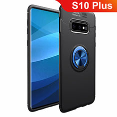 Ultra-thin Silicone Gel Soft Case Cover with Magnetic Finger Ring Stand A01 for Samsung Galaxy S10 Plus Blue and Black
