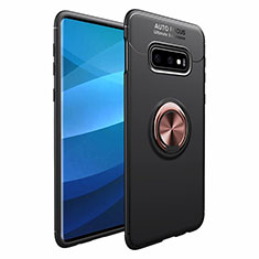 Ultra-thin Silicone Gel Soft Case Cover with Magnetic Finger Ring Stand A01 for Samsung Galaxy S10 Plus Gold and Black